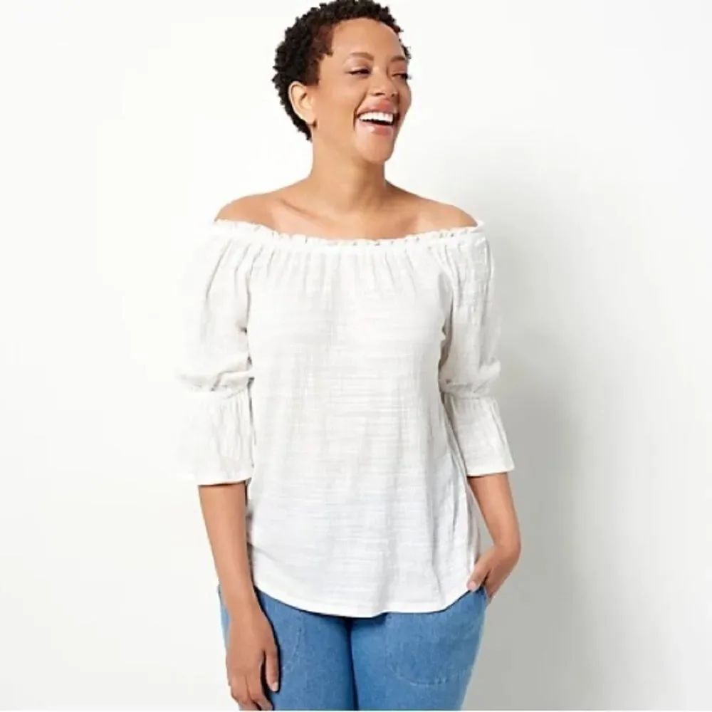 Laurie Felt Sleeve Detail Gauze Ruffle Peasant Top
